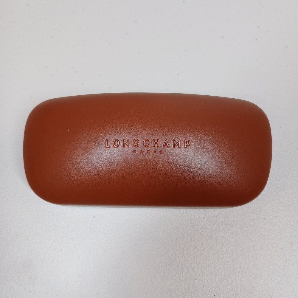 Longchamp Eyewear Case OS Brown Faux Leather Hard Shell Clamshell Classic